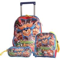 Trolley Mochila Dogs Radicais Com Lancheira e Estojo Azul