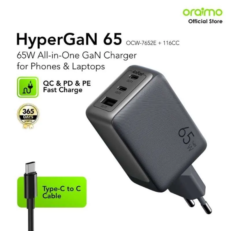 CARREGADOR ORAIMO 30UT+TPC/TPC 65W MAX