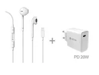Adaptador de Corrente USB-C 20W + Earphones Lightning