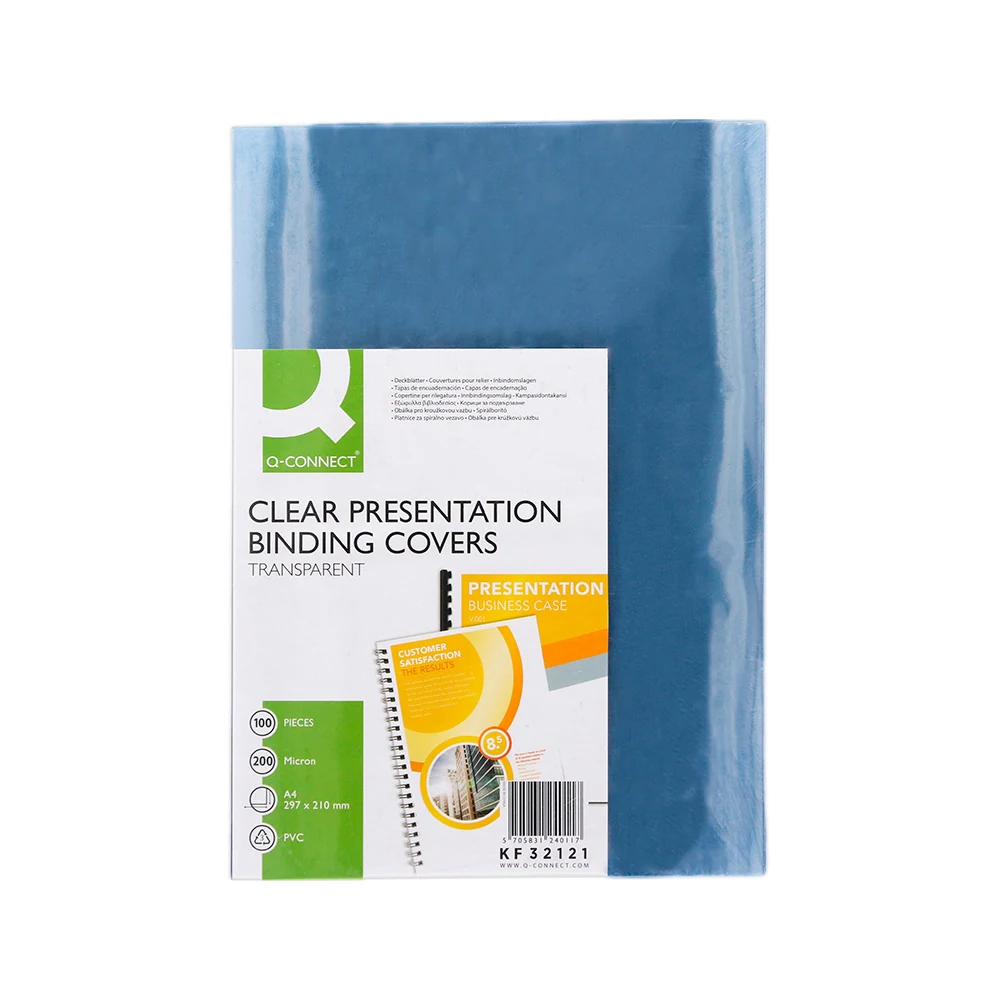 .ME CAPA DE ENCADERNACAO Q-CONNECT PVC DIN A4 INCOLOR 200 MICRONS (PK 100)