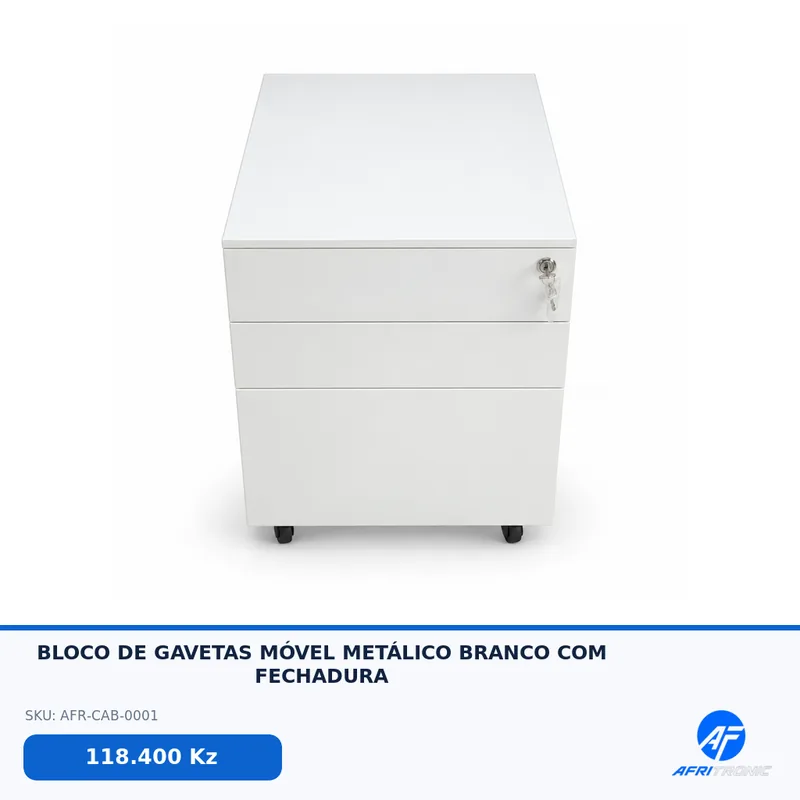 BLOCO DE GAVETAS MÓVEL METÁLICO BRANCO COM FECHADURA — foto
