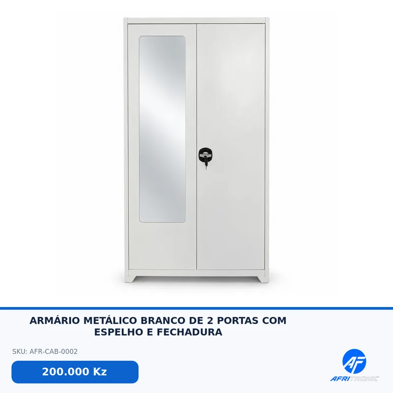ARMÁRIO METÁLICO BRANCO DE 2 PORTAS COM ESPELHO E FECHADURA — foto