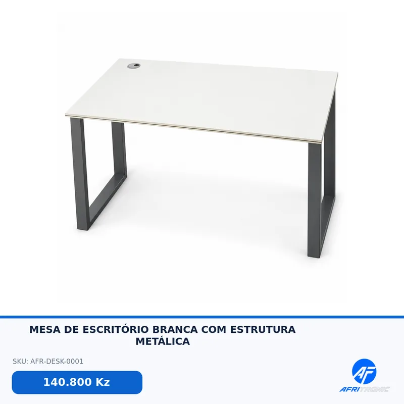 MESA DE ESCRITÓRIO BRANCA COM ESTRUTURA METÁLICA — foto