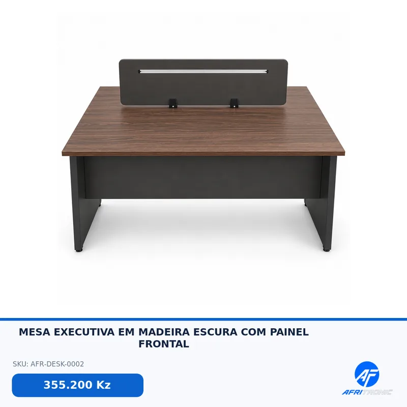 MESA EXECUTIVA EM MADEIRA ESCURA COM PAINEL FRONTAL — foto