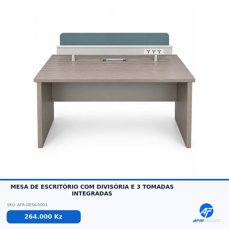 MESA DE ESCRITÓRIO COM DIVISÓRIA E 3 TOMADAS INTEGRADAS — foto