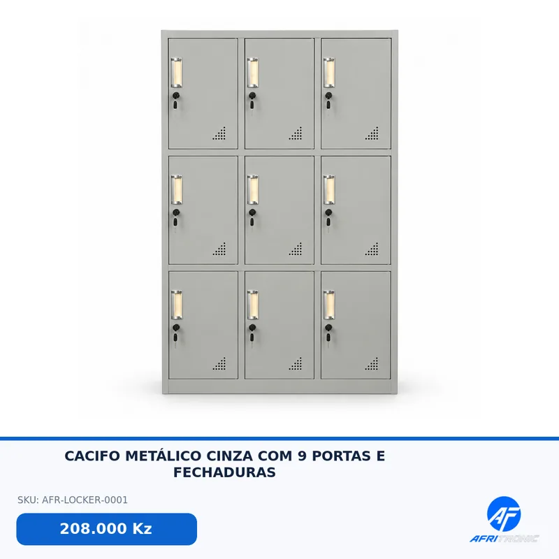 CACIFO METÁLICO CINZA COM 9 PORTAS E FECHADURAS — foto