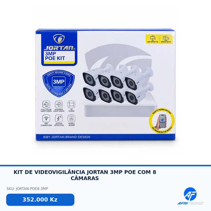 KIT DE VIDEOVIGILÂNCIA JORTAN 3MP POE COM 8 CÂMARAS — foto