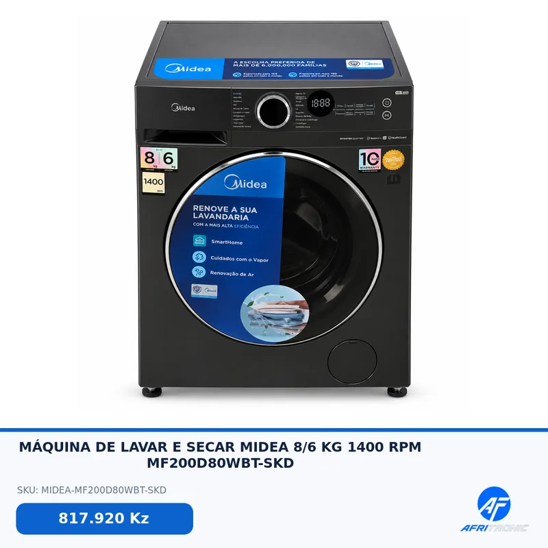 MÁQUINA DE LAVAR E SECAR MIDEA 8/6 KG 1400 RPM MF200D80WBT-SKD — foto